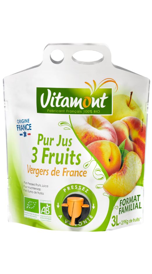 Pur Jus de Fruits Exotique Bio avec 3 fruits, sans eau ni sucre – 1 litre